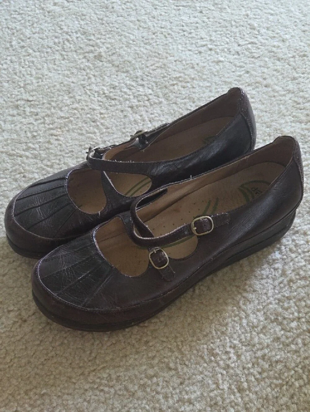 Dansko Women's Double-Strap Mary Jane Flats in Brown Leather
